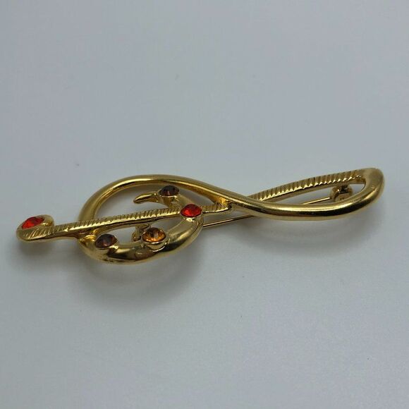 Vintage Music Brooch Treble Clef Music Note Gold Rhinestone Costume Statement - Picture 4 of 4